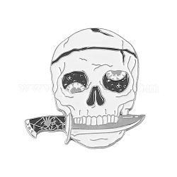 Broches de esmalte de aleación, cráneo con cuchillo, blanco, 30x29mm