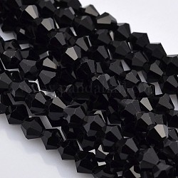 Sfaccettate perle di vetro bicone fili, nero, 3.5x3mm, Foro: 1 mm, circa 125~130pcs/filo, 13.8 pollice
