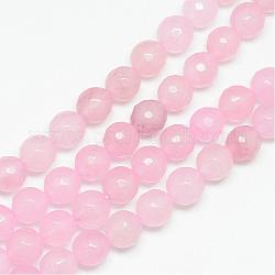 Натуральный белый нефритовый шарик нити, окрашенные, граненые, круглые, розовые, 8~9 мм, отверстие : 1 мм, около 46 шт / нитка, 14.76~14.96 дюйм (37.5~38 см)