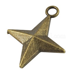 Pendente in lega di zinco,  cadmio& piombo libero, stella, colore bronzo antico, misura:circa30mm lunghezza, 25 mm di larghezza, 6 mm di spessore, Foro: 3 mm