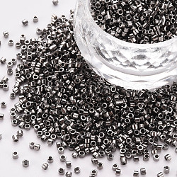 Plattierte GlasZylinderförmigperlen, Perlen, Metallic-Farben, Rundloch, Silber, 1.5~2x1~2 mm, Bohrung: 0.8 mm, ca. 8000 Stk. / Beutel, etwa 1 Pfund / Beutel