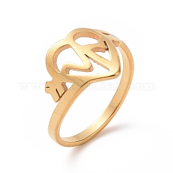 Placcatura ionica (ip) 201 anello da dito a battito cardiaco in acciaio inossidabile, anello largo cavo per le donne, oro, misura degli stati uniti 6 1/2 (16.9mm)