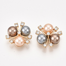 Alloy Rhinestone Cabochons, with ABS Plastic Imitation Pearl, Flower, Crystal, Light Gold, 20x20x8.5mm