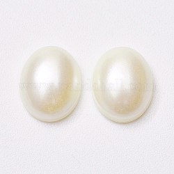 Imitation acrylique cabochons de perles, ovale, blanc crème, 10x8x3.5mm