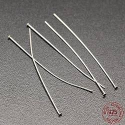 925 Sterling Silver Flat Head Pins, Silver, 38~40x1.5x0.5mm, Head: 1.5mm