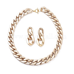 Collier gourmette en plastique et acrylique ccb et boucles d'oreilles pendantes, gros ensemble de bijoux avec épingle en acier inoxydable pour femme, or, 18.50 pouce (47 cm), 52x21x6mm, pin: 0.9 mm