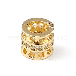 Rack Plating Brass Micro Pave Clear Cubic Zirconia European Style Beads, Large Hole Bead, Cadmium Free & Lead Free, Long-Lasting Plated, Column, Real 18K Gold Plated, 7x6mm, Hole: 4mm