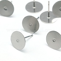 304 Stainless Steel Stud Earring Findings, Stainless Steel Color, 12x10mm, Pin: 0.7mm
