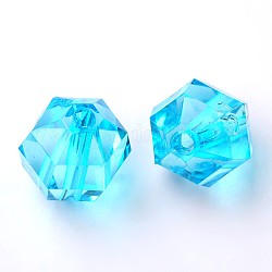 Transparent Acrylic Beads, Faceted, Round, Sky Blue, 10mm in diameter, 10mm thick, hole: 2mm, about 916pcs/500g