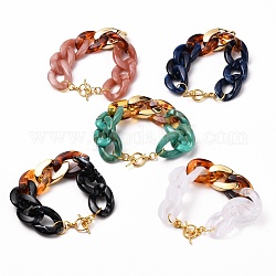 Акриловые браслеты-цепочки с кубинскими звеньями, обуздать цепи браслеты, с пластиковыми вставками CCB и застежками из сплава, разноцветные, 8 дюйм (20.2 см)