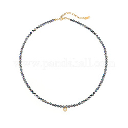 Colliers à pendentif rond plat en acier inoxydable plaqué or véritable 18 carat, avec perles d'imitation, noir, 17.72 pouce (45 cm)