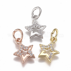 Brass Micro Pave Cubic Zirconia Charms, with Jump Ring, Long-Lasting Plated, Star, Clear, Mixed Color, 11x8x2mm, Hole: 3mm
