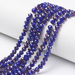 Electroplate Opaque Glass Beads Strands, Half Purple Plated, Faceted, Rondelle, Dark Blue, 8x6mm, Hole: 1mm, about 72pcs/strand, 16.14 inch(41cm)