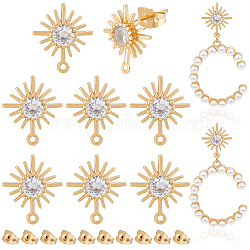 BENECREAT 10Pcs Brass Micro Clear Cubic Zirconia Sun Stud Earring Findings, with Horizontal Loop & 10Pcs Ear Nut, Nickel Free, Real 18K Gold Plated, 14.5x12.5mm, Hole: 1mm, Pin: 0.7mm