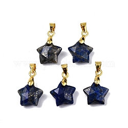 Breloques naturels lapis-lazuli, avec les accessoires en laiton plaqués or, étoiles facettes, étoiles: 12x12.5x5.5 mm, Trou: 3.5x4mm