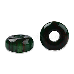 Resina perline europei, grano grosso buco, gemstone imitato, rotondo e piatto, verde mare, 14x6.5mm, Foro: 4.6~4.8 mm