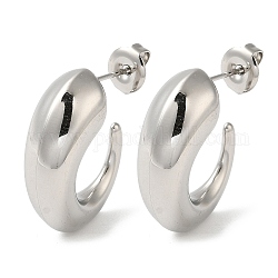 304 Stainless Steel Horn Stud Earrings, Half Hoop Earrings, Stainless Steel Color, 22x8mm
