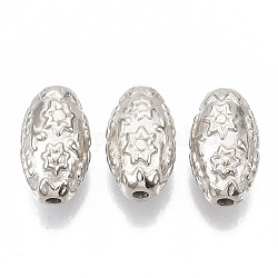 Ccb Kunststoff-Perlen, Oval mit Blume, silberfarben plattiert, 23.5x13.5x12.5 mm, Bohrung: 3 mm, ca. 190 Stk. / 500 g