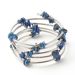 Braccialetti avvolgenti con perline in lapislazzuli naturali a 5 anello da donna, Bracciale in filo di acciaio memory, platino, diametro interno: 2-1/8 pollice (5.45 cm)