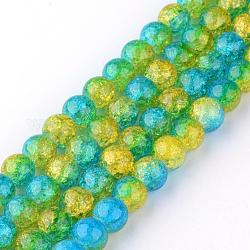 Crackle sintetico perle di quarzo fili, stile a due toni, tondo, tinto, colorato, 6mm, Foro: 1 mm,circa66pcs/filo, 15.7 pollice
