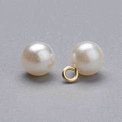 Pendenti di perle in acrilico, con anello di ferro tono dorato, tondo, bianco, 15x10mm, Foro: 2.5 mm