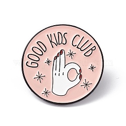 Wort gut Kids Club Emaille-Pin, Flache runde Brosche aus schwarzer Legierung für Rucksackkleidung, Handflächenmuster, 30x2 mm, Stift: 1.2 mm