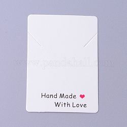 Carton de cartes d'affichage de collier, rectangle avec phrase fait à la main avec amour, blanc, 6.95x5x0.05 cm