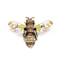 Broche abeille en émail avec strass, insigne en alliage d'insectes pour vêtements de sac à dos, Or antique, colorées, 31.5x45x10.5mm