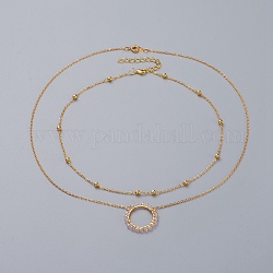 Ring Galvanik Glasperlen Halsketten Sets, mit Messingkabelketten, Verbindungsringe und Hummerkrallenverschlüsse, neblige Rose, 14 Zoll (36 cm), 18.9 Zoll (48 cm), 2 Stück / Set