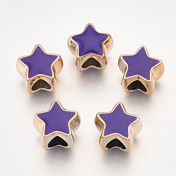 UV-Beschichtung Acryl europäischen Perlen, mit Emaille, Großloch perlen, Stern, Licht Gold, dunkelviolett, 10.5x11.5x9 mm, Bohrung: 4.5 mm
