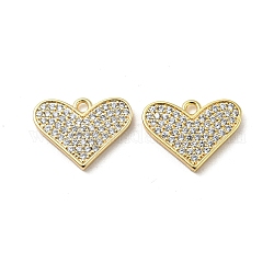 Brass Micro Pave Cubic Zirconia Pendants, Heart, Real 18K Gold Plated, 10.5x14x2mm, Hole: 1.4mm