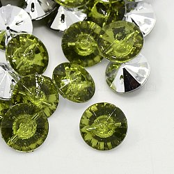 Boutons en acrylique avec strass, 1-trou, facette, xilion rivoli, olivine, 15x8mm, Trou: 1mm