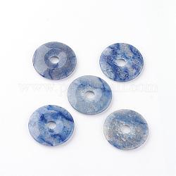 Teñido natural brasil azul aventurina colgantes, donut / pi disc, ancho de la rosquilla: 19~19.5 mm, 49~50x6~8mm, agujero: 10~12 mm