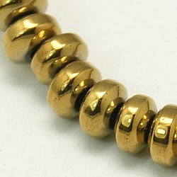 Non magnetici perle ematite sintetico fili, grado a, Rotondo piatto / disco, oro placcato, 3x2mm, Foro: 0.5 mm, circa 206pcs/filo, 16 pollice