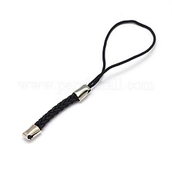 Nylon Cord Mobile Straps, with Iron Findings, Black, 85x4mm, Hole: 1.5mm