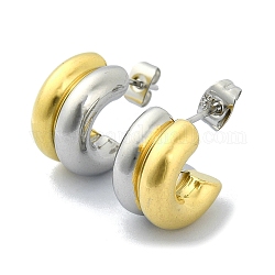 Ion Plating(IP) 304 Stainless Steel Ring Stud Earrings, Two Tone Half Hoop Earrings, Golden & Stainless Steel Color, 15x9mm