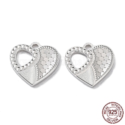 925 серебряный шарм, сердце с подвеской в горошек, текстурированный, Реальная платина, 12x13x1.2 мм, отверстие : 1.5 мм