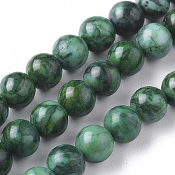Natural China Silver Leaf Jasper Beads Strands, Dyed & Heated, Round, Green, 8mm, Hole: 1.2mm, about 46pcs/strand, 15.16 inch(38.5cm)