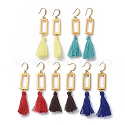 Tassel Earrings, with Cotton Thread Tassels, Antique Gold Plated Alloy Links and Golden Plated Brass Earring Hooks, Mixed Color, 70mm, Pin: 0.9mm