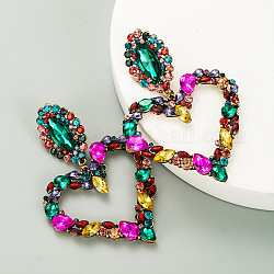 Longues boucles d'oreilles pendantes en forme de cœur avec strass, bijoux en alliage pour femmes, colorées, 80x55mm