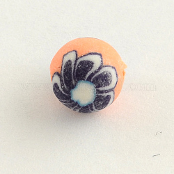 Handmade Flower Pattern Polymer Clay Round Beads, Light Salmon, 8mm, Hole: 1~1.5mm