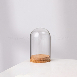 Copertura a cupola in vetro borosilicato alto, vetrina decorativa, Terrario a campana a cloche con base in legno di sughero, chiaro, 90x120mm