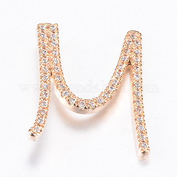 Brass Micro Pave Cubic Zirconia Pendants, Cadmium Free & Nickel Free & Lead Free, Letter, Light Gold, Letter.M, 17x15x2mm, Hole: 3x1mm