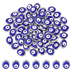 NBEADS 60 Pcs Evil Eye Beads, 12mm Oval Blue Eye Beads Double-Sided Enamel Charms Evil Eye Spacer Beads for DIY Necklace Pendant Jewelry Making, Hole: 1.4mm
