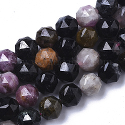 Chapelets de perles en tourmaline naturelle, facette, étoiles coupées perles rondes, 6~7mm, Trou: 0.8~0.9mm, Environ 31~33 pcs/chapelet, 7.40 pouce7.72 pouces (18.8~19.6cm)