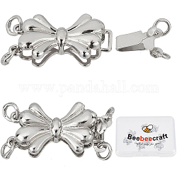 Beebeecraft 4pcs fermoirs en laiton, pour la fabrication de bijoux, bowknot, platine, 20x10.5x4.5mm, Trou: 2mm