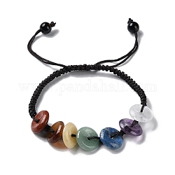 Donut/Pi-Scheiben-Armbänder aus natürlichen, gemischten Edelsteinen mit geflochtenen Perlen, Verstellbares Armband mit Chakra-Motiv, Innendurchmesser: 1-7/8~2-7/8 Zoll (4.9~7.3 cm)