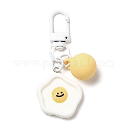 Porte-clés pendentif en acrylique visage souriant de dessin animé, avec breloque boule de bonbon et alliage, pour la décoration de sac de voiture, fleur, 62~67mm