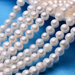 Hebras de perlas de perlas de agua dulce cultivadas naturales de papa, blanco cremoso, 9~10mm, agujero: 0.8 mm, aproximamente 41~47 pcs / cadena, 14.6 pulgada ~ 16.1 pulgadas