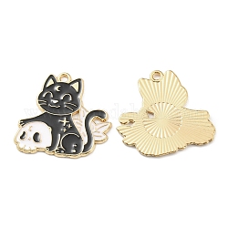Emaille Anhänger Legierung, golden, Katze mit Totenkopfanhänger, Schwarz, 26x26.5x1 mm, Bohrung: 1.8 mm